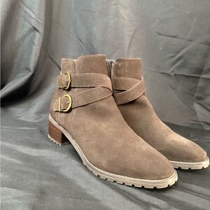 Blondo Brown Suede Ankle Booties with Buckle Straps